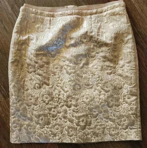 Ann Taylor LOFT Gold Metallic Brocade Skirt Sz 8